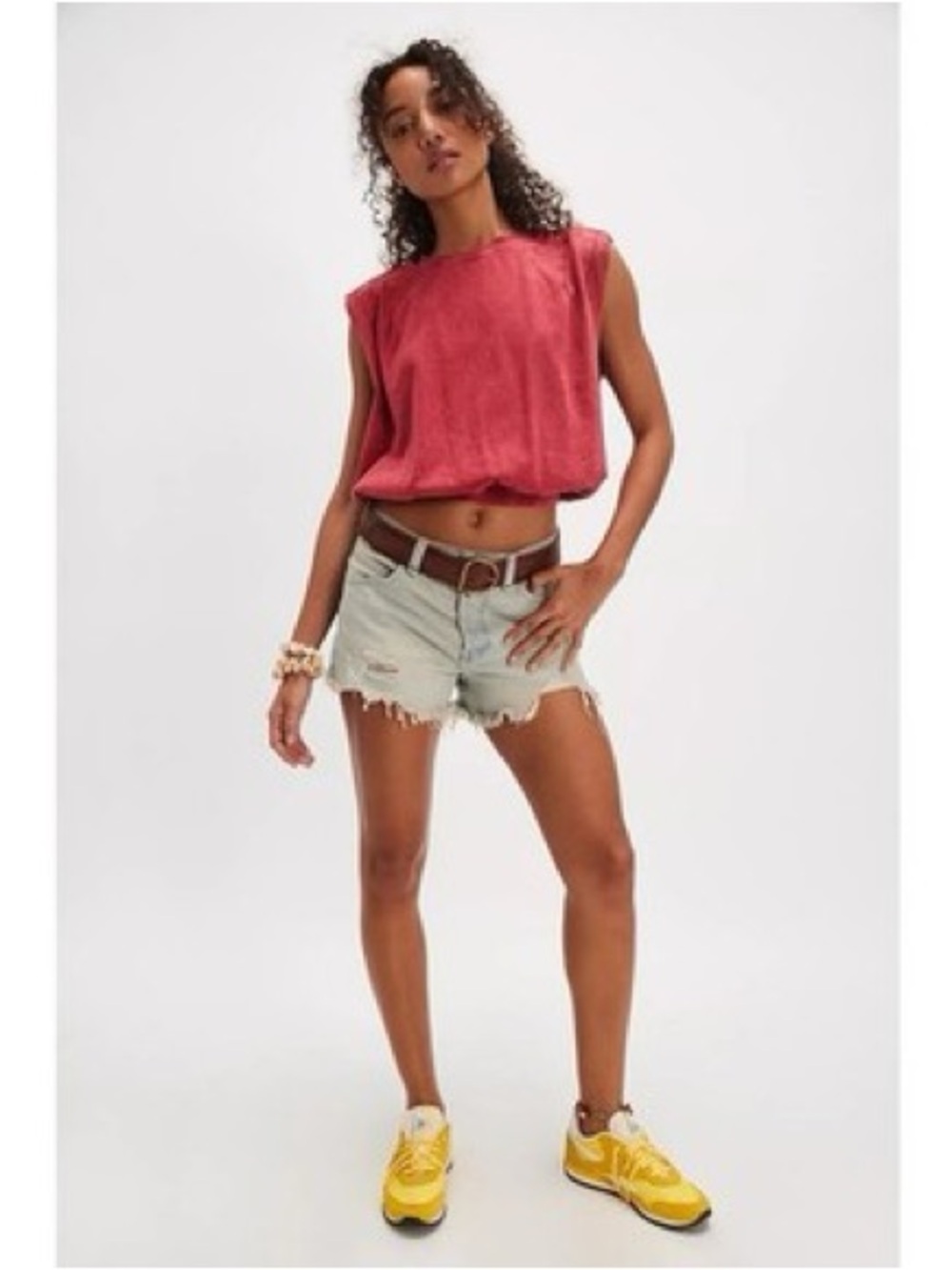 NWOT Free People Boba Girl Cropped Muscle Tee in Red